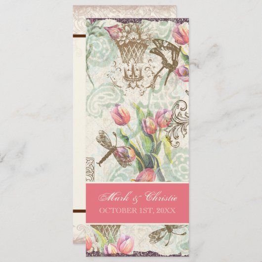 Flutterbyes "n Tulips Elegant Menu Card (Voorkant / Achterkant)