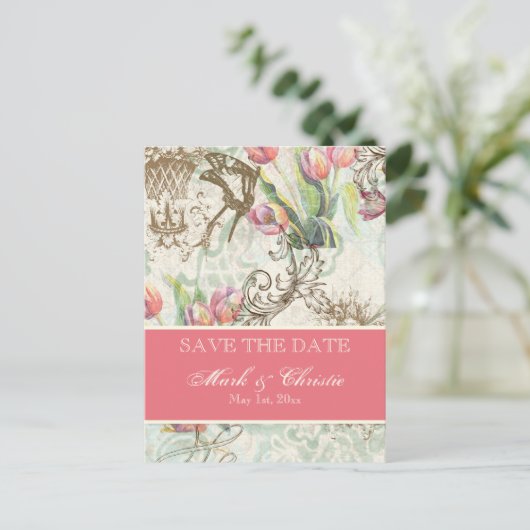 Flutterbyes 'n Tulpen Elegant Save the Date Kaart (Staand voorkant)
