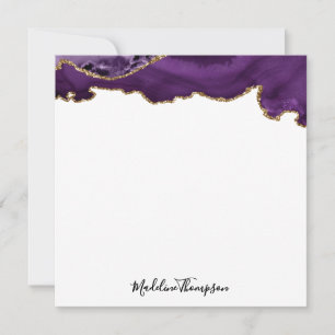 Fluweel Paarse Gouden Agaat Geode Script Square Notitiekaartje