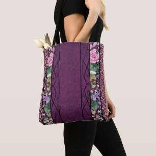  fluweel Victoriaans Paarse bloemen wandtapijt Draagtas
