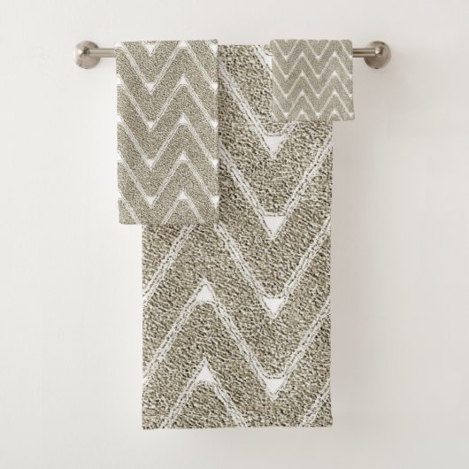 Fluweelachtig Zand Bruin Chevron Patroon Bad Handdoek (Insitu)