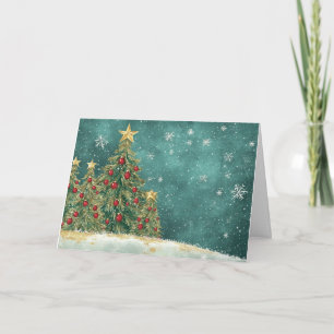 Fluweelrode en groene kerstboom Folie Kaart
