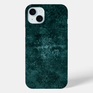 Fluweelzachte Blauwgroen Damask   Donkergroen Grun iPhone 15 Mini Hoesje