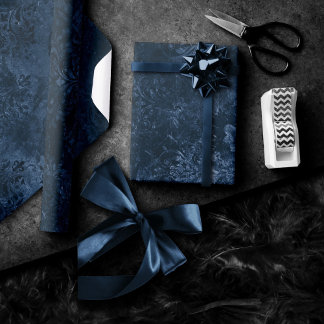 Fluweelzachte Navy Damask | Donkerblauw Grunge Bar Cadeaupapier