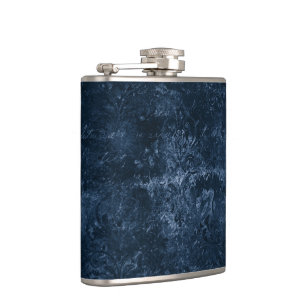 Fluweelzachte Navy Damask   Donkerblauw Grunge Bar Heupfles