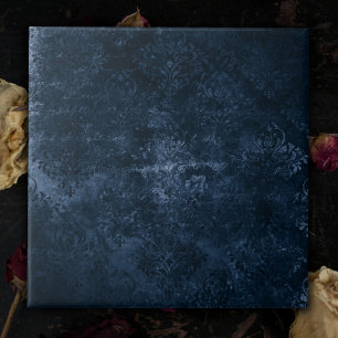 Fluweelzachte Navy Damask   Donkerblauw Grunge Bar Tegeltje