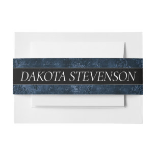 Fluweelzachte Navy Damask Donkerblauw Grunge Bar Uitnodigingen Wikkel