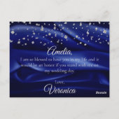 Fluwelen Blauwe Zijde Wil Je Mijn Bruidsmeisje Zij Briefkaart (Achterkant)