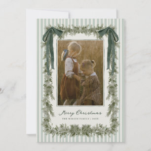 Fluwelen Boog en Strepen Kerst Foto Kaart Groen