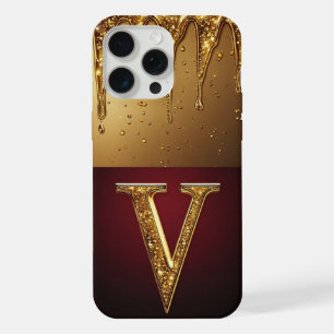 💎 Fluwelen Glitter V Monogram Druppelende Maatwer iPhone 15 Pro Max Hoesje