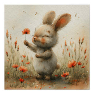 Fluwelen Oren Euphorie: Een Beetje Whimsy Konijn Perfect Poster