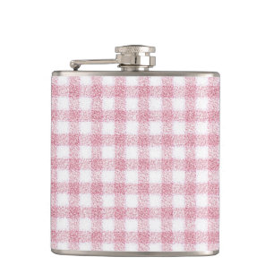 Fluwelen roze en witte geruite charme heupfles