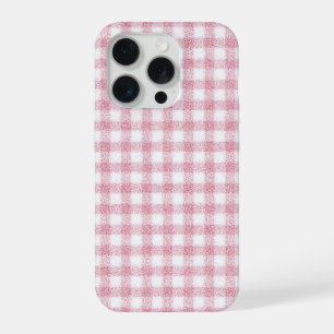Fluwelen roze en witte Gingham charme iPhone 15 Pro Hoesje