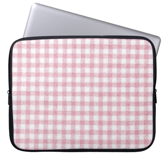Fluwelen roze en witte Gingham charme Laptop Sleeve (Voorkant)