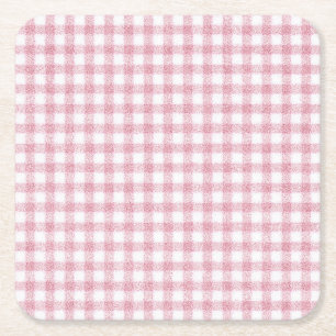 Fluwelen roze en witte Gingham charme Vierkante Kartonnen Onderzetter
