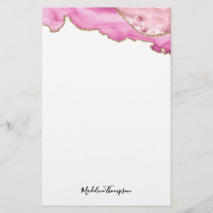 Fluwelen Roze Goud Agate Geode Script Typografie Briefpapier