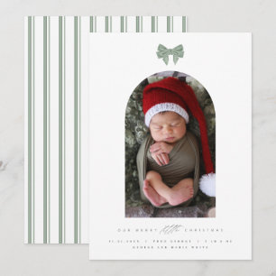 Fluwelen strik en gebogen foto Nieuwe baby kerst Feestdagenkaart