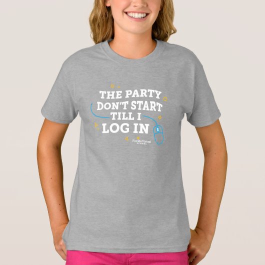FLVS Het feest begint pas als ik inlog, Grey T-shirt (Voorkant)