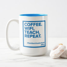 FLVS-koffie. WiFi. Teach. Herhaal. Mok (Blauwgroen