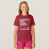 FLVS-snacks. WiFi. Leer. Herhaal. T-Shirt (Berry) (Voorkant volledig)
