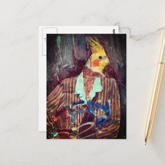 Fly Bird Mixed Media Briefkaart (Voorkant / Achterkant in situ)