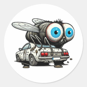 Fly Bomb Giant Fly Pooping op een auto Ronde Sticker