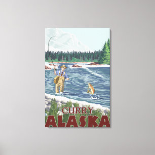 Fly Fisherman - Curry, Alaska Canvas Afdruk