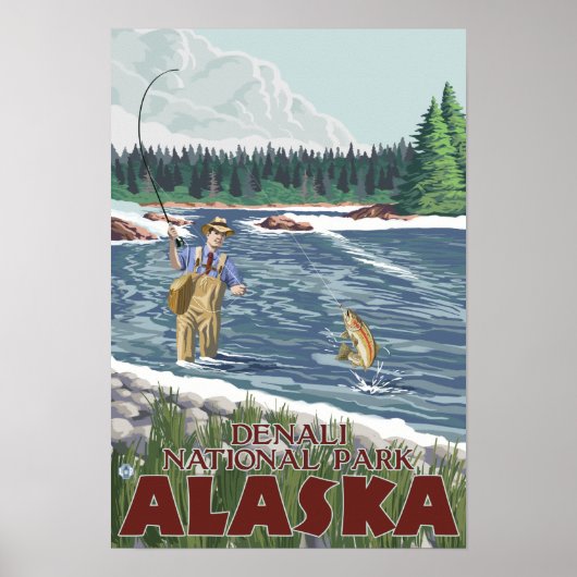 Fly Fisherman - Denali National Park, Alaska Poster (Voorkant)