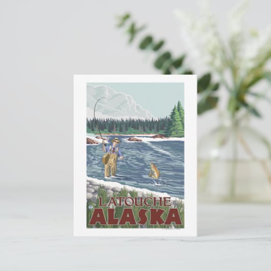 Fly Fisherman - Latouche, Alaska Briefkaart (Staand voorkant)