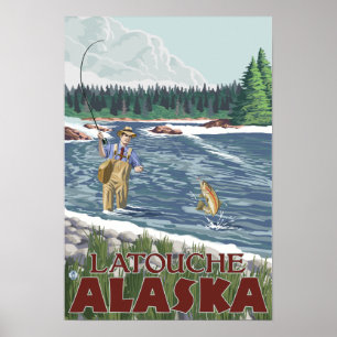 Fly Fisherman - Latouche, Alaska Poster