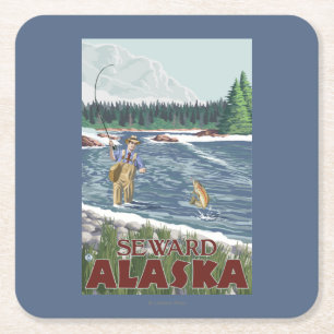 Fly Fisherman - Seward, Alaska Vierkante Kartonnen Onderzetter