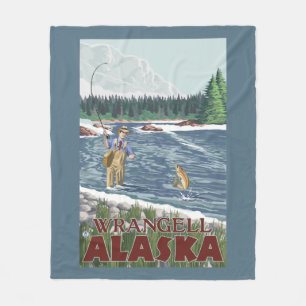 Fly Fisherman - Wrangell, Alaska Fleece Deken