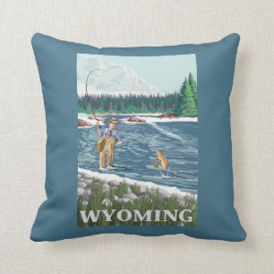Fly FishermanWyomingVintage Reisposter Kussen