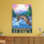 Fly Fishing Scene - Anchorage, Alaska Canvas Afdruk (Insitu (Woonkamer))