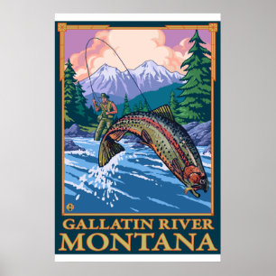 Fly Fishing Scene - Gallatin River, Montana Poster