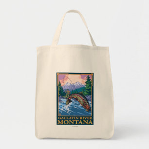 Fly Fishing Scene - Gallatin River, Montana Tote Bag