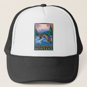 Fly Fishing Scene - Gallatin River, Montana Trucker Pet