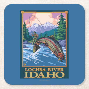 Fly Fishing Scene - Lochsa River, Idaho Vierkante Kartonnen Onderzetter