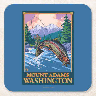 Fly Fishing Scene - Mount Adams, Washington Vierkante Kartonnen Onderzetter