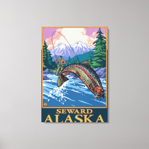 Fly Fishing Scene - Seward, Alaska Canvas Afdruk