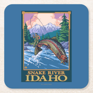 Fly Fishing Scene - Snake River, Idaho Vierkante Kartonnen Onderzetter