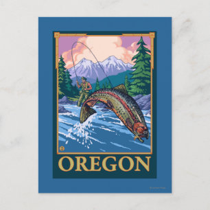 Fly Fishing Scene- Vintage Travel Poster Briefkaart