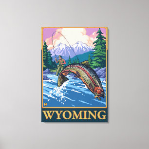 Fly Fishing Scene - Wyoming Canvas Afdruk