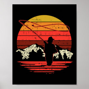 Fly Fishing Zonsondergang Retro Forel Vissen Visse Poster
