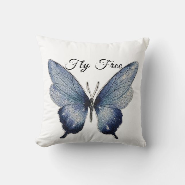 Fly Free – Blue Butterfly Art Design Kussen (Voorkant)