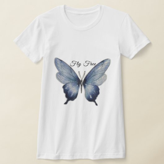 Fly Free – Blue Butterfly Art Design T-shirt (Laagn)