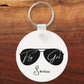 'Fly Girl' Script op Black Aviator Zonnebril, Fun Sleutelhanger (Voorkant)