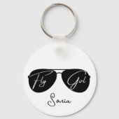 'Fly Girl' Script op Black Aviator Zonnebril, Fun Sleutelhanger (Achterkant)