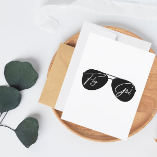 Fly Girl, Zwarte Aviator Zonnebril, Cute Verjaarda Briefkaart