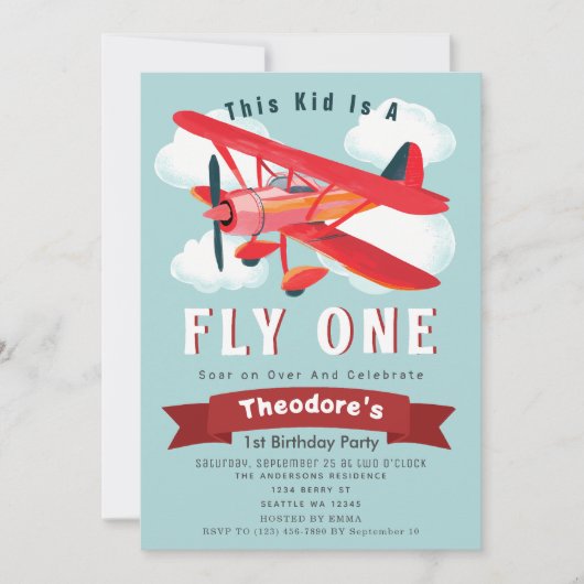 Fly One Plane Kinder eerste verjaardagsuitnodiging Kaart (Voorkant)
